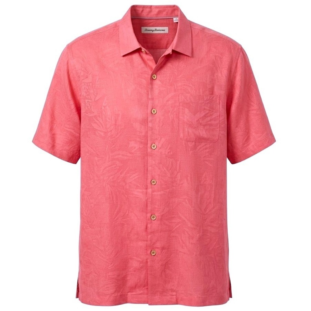 NEW Tommy Bahama Mens 3XL Pink 100% Silk Jacquard Short Sleeve Camp Shirt